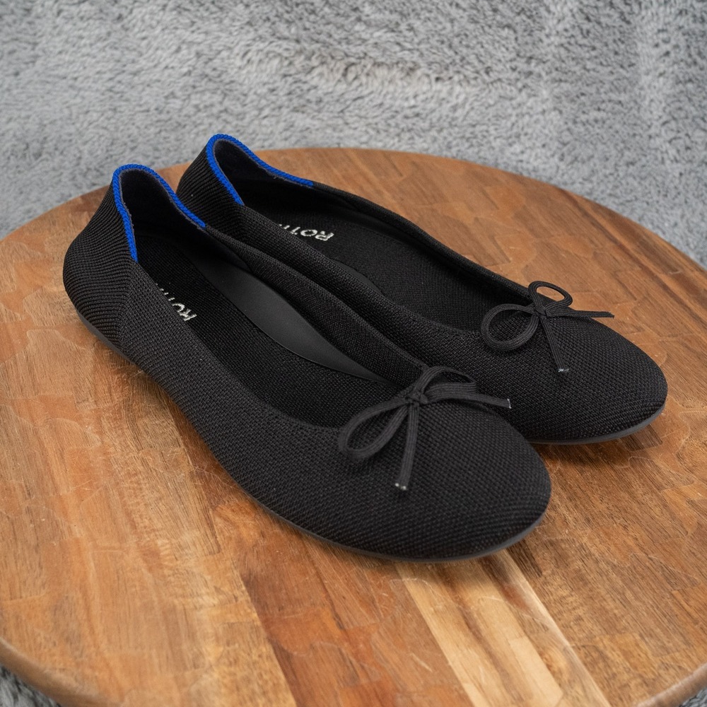Rothy's The Flat Ballet Flats Bow Slip On Black Casual Round Toe Size 8
